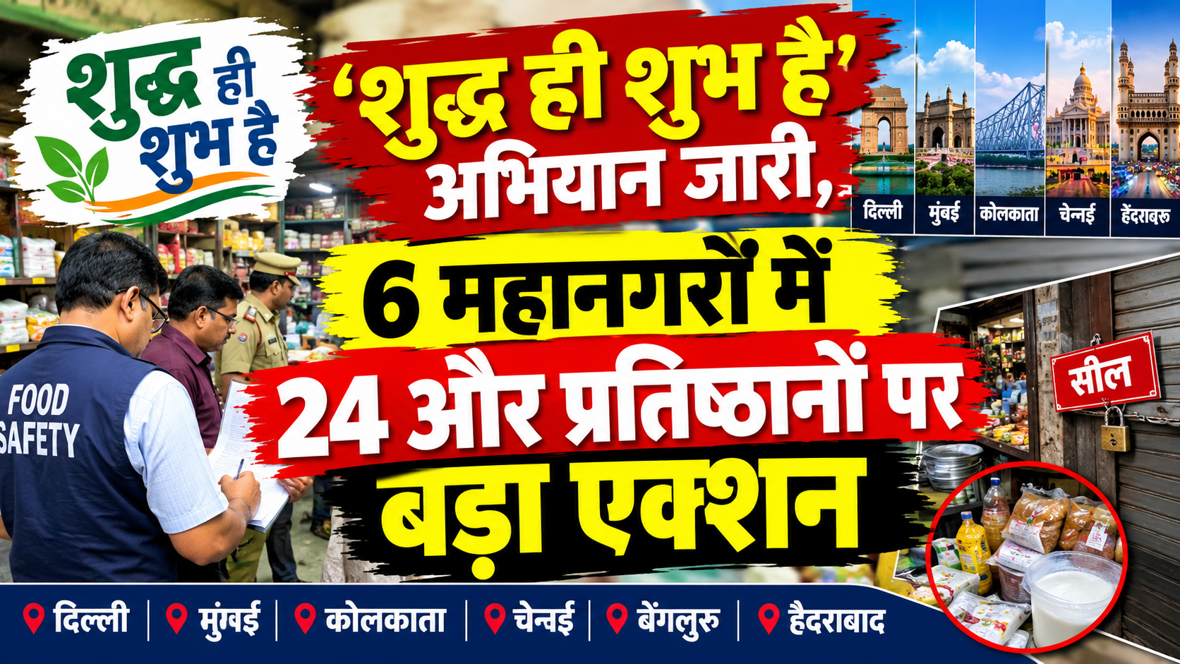 शुद्ध ही शुभ है’ अभियान जारी, 6 महानगरों में 24 और प्रतिष्ठानों पर बड़ा एक्शन 